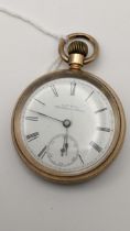 An early 20th century gold plated Waltham open faced keyless wound pocket watch Location: