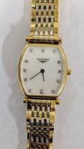 A Longines La Grande Classique gold plated ladies wristwatch having a mother of pearl dial with