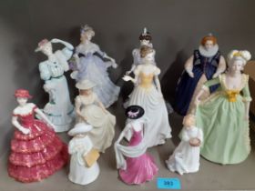 A quantity of late 20th Century bone china and porcelain female figures to include a bisque