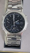 A Seiko quartz chronograph, stainless steel wristwatch with original box, Location: