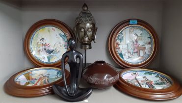 Four late 20th Century Imperial Jindezhen Porcelain collectors plates in round treen wall mounts