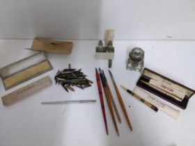 Writing desk top implements to include a Yard-o-led rolled gold propelling pencil, Fyne Point