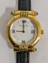 A Christian Dior ladies gold plated quartz wristwatch, with guarantee and box, Location: