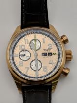 An Aviator automatic gents stainless steel chronograph wristwatch with a gold dial, subsidiary