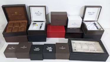 A selection of watch boxes to include two Mathey-Tissot boxes with pens, Earnshaw, Vistok and others
