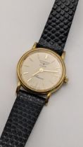 A Longines Presence quartz 9ct gold ladies wristwatch on a black leather strap Location: