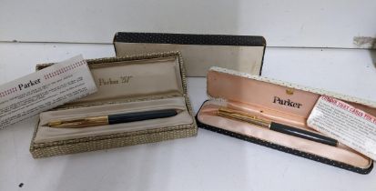 A boxed Parker 51 fountain pen with instructions leaflet and a boxed 61 fountain pen with