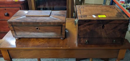 A 19th Regency style mahogany box on bun feet and a 19th century mahogany box with ebonized