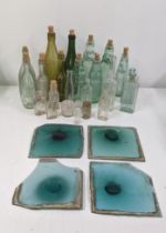 Four 18th century glass window panes A/F, together with vintage glass bottles Location: