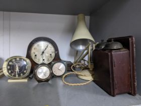 A Herbert Terry cream painted anglepoise lamp, Enfield oak cased clock retailed by James Walker