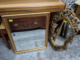 Two gilt plaster framed wall mirrors, square framed mirror, with bevelled glass plate 68x58, the