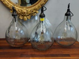 Three industrial bulbous ceiling hanging lights with fittings A/F Location: