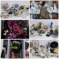 A mixed lot to include Swarovski style ornaments, Heirloom porcelain music box, Neostar fan, Hornsea