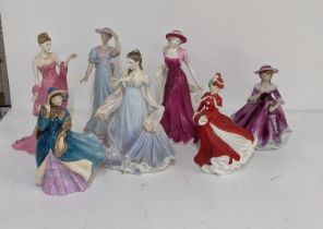 A group of porcelain lady figurines to include Royal Worcester 'With All My Heart' together with