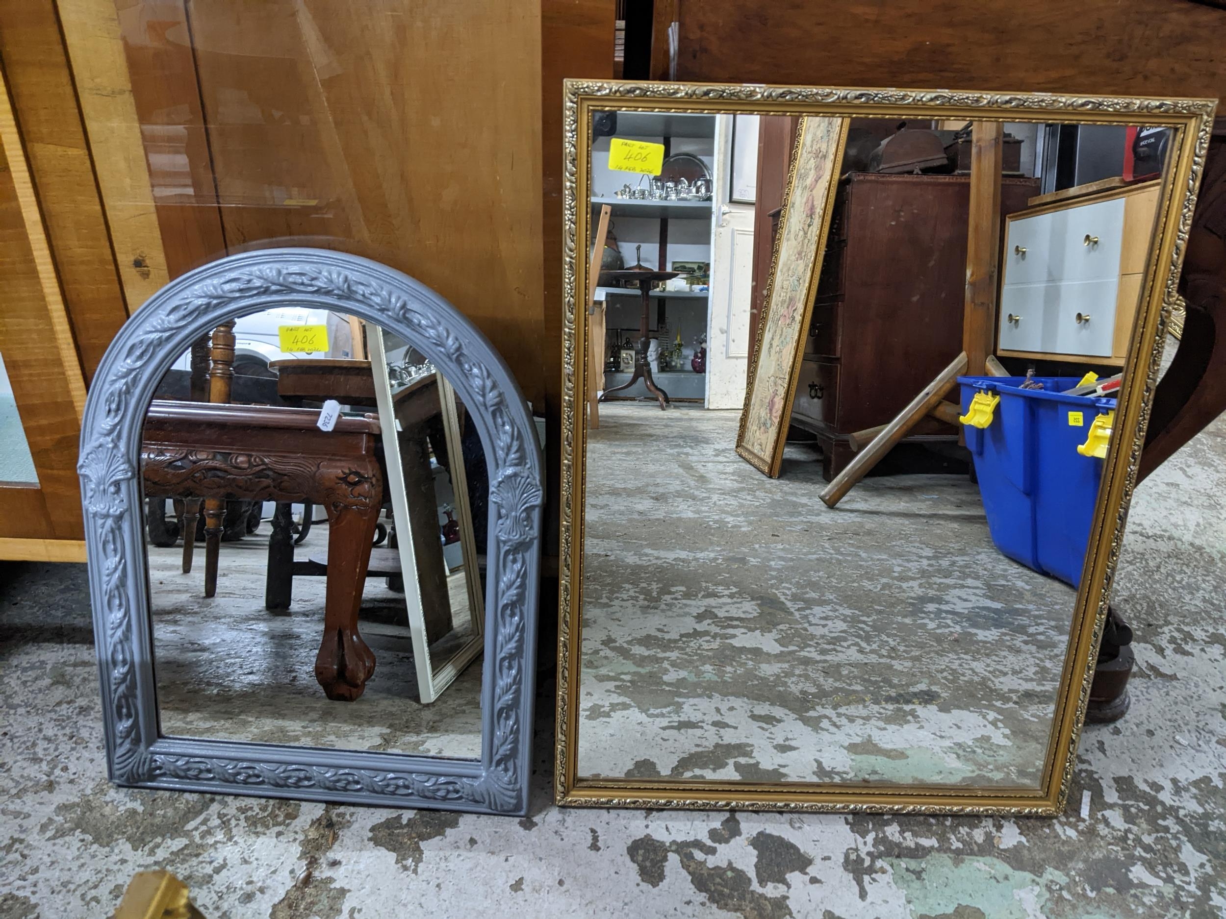 A selection of six various wall mirrors and a ceiling light to include a contemporary rectangular - Image 3 of 5