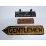 A large enamel Ramp Ahead sign, Gentleman's painted metal sign, Telegraph cable sign and an