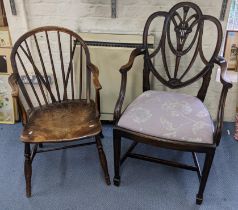 Two chairs to include a 19th century elm seated Windsor spindle back chair and a 1920's mahogany
