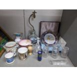 Mixed lot of ceramics and glassware to include a 19th century Vienna porcelain twin handled cache