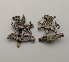 A British Army 2nd Battalion Monmouthshire Regiment officers cap badge along with a 3rd Battalion