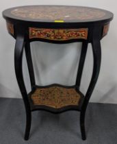 A reproduction of a 19th century French boule style table, painted with gilt highlights, black
