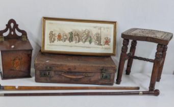 A mixed lot to include late 19th/early 20th century walking sticks with silver handles, a candle box