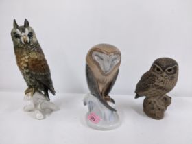 A group of Owl ceramic models to include a Royal Copenhagen Barn Owl modelled by Christian