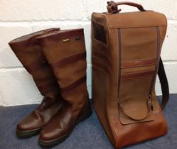 Dubarry-A pair of gents brown Gore-Tex leather boots with matching Dubarry brown leather boot bag UK