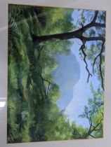 John Pell - An acrylic entitled 'From Hafod Garegog Woods' 33.5 x24.5 framed Location