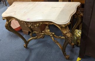 A mid 20th century French Louis XVI style gilt wood carved console table 82hx99w Location: