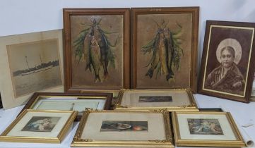 Circa 1900 pair of still life, one signed J Sirudmick depicting grapes, in gilt frames, and others