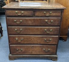 An 18th century oak chest of two short and four long graduated drawers, 84.5h x 77.5w, Location: