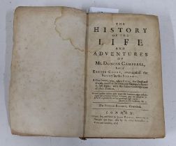 Book: The History of the Life and Adventures of Mr Duncan Campbell, dated 1748, no front cover,