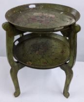 A 20th century two tier table with painted trays and folding stand, Location: