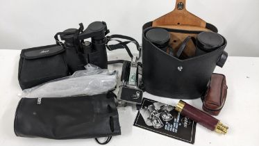 A mixed lot to include cased binoculars, Tasco telescope and tripod stands, Location: