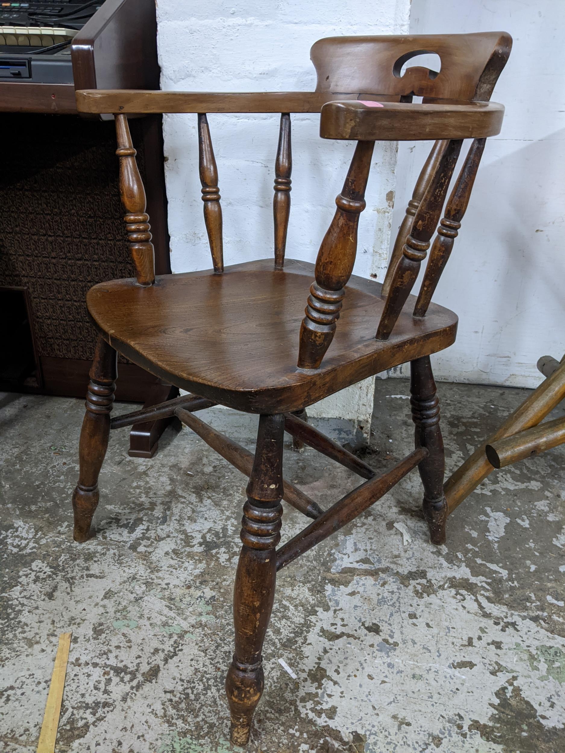 A walnut, elm and beech late 19th/early 20th century Captain's chair, on ring turned legs and double - Image 2 of 3