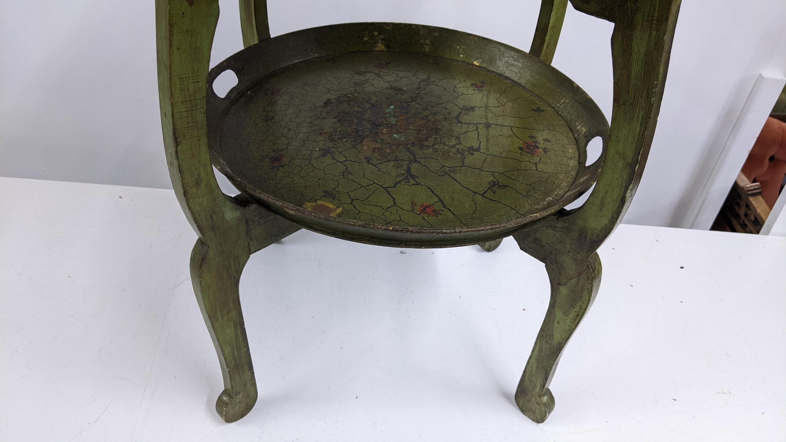 A 20th century two tier table with painted trays and folding stand, Location: - Image 3 of 3