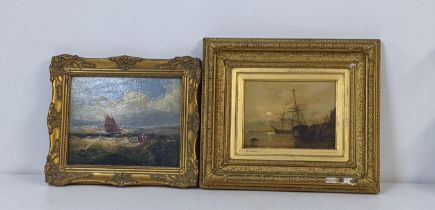 Two oil paintings to include an 18th century oil on board depicting a seascape scene, unsigned