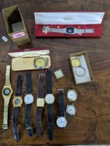 A selection of vintage manual wind and later quartz wrist watches to include a Maruin watch with