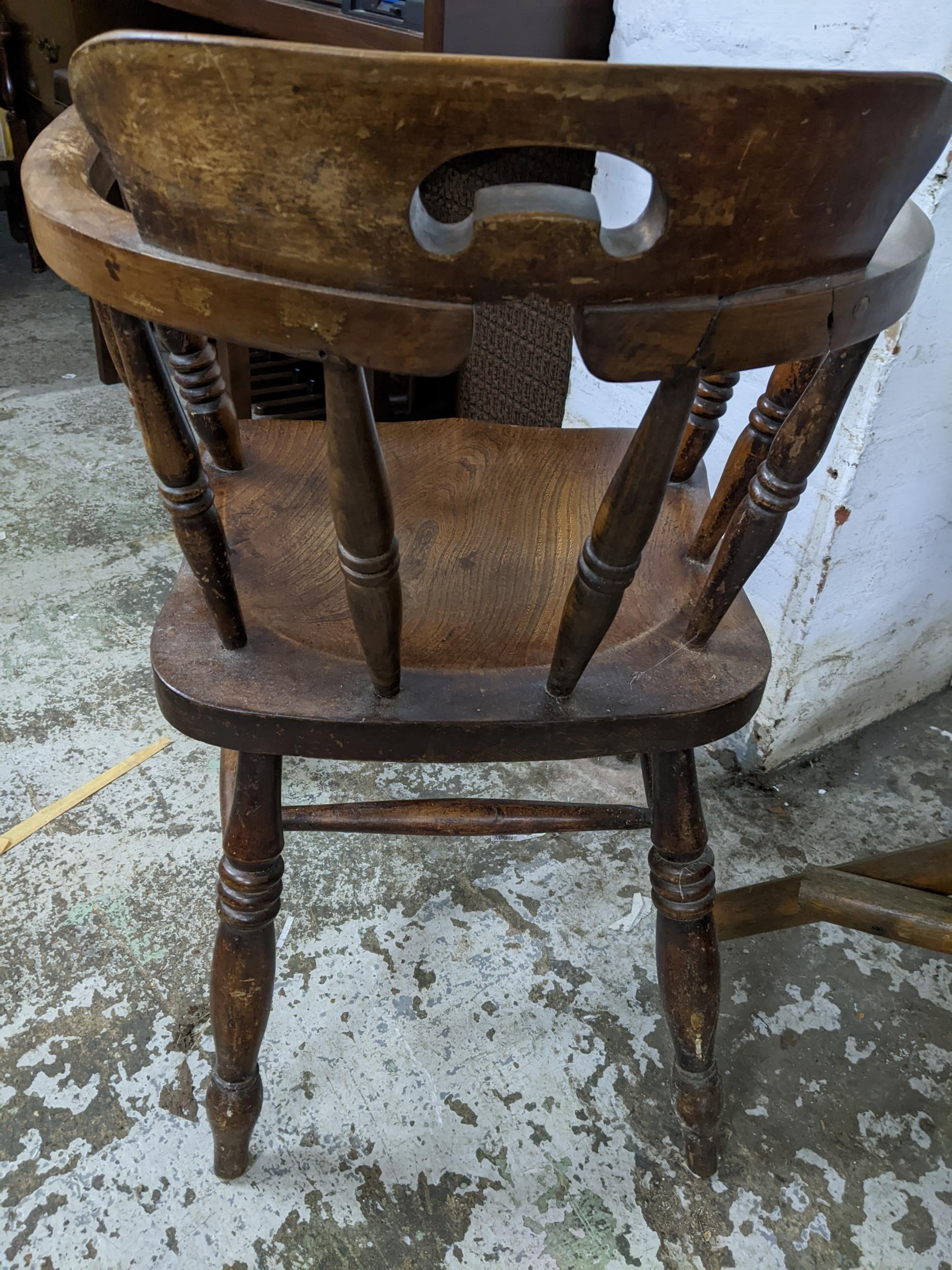 A walnut, elm and beech late 19th/early 20th century Captain's chair, on ring turned legs and double - Image 3 of 3