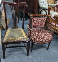 An Edwardian mahogany inlaid armchair together with a Georgian style pierced splat back chair