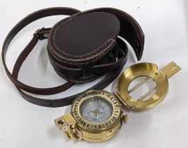 A Francis Barker M-73 liquid prismatic compass with leather case, Location: