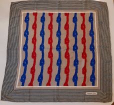 Tiffany & Co- A vintage light brown scarf with blue and red rope design with wide black and white