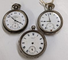 Three silver open faced watches to include an early 20th century Record Dreadnought Location: