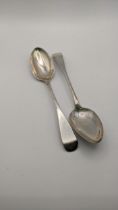 A pair of silver tablespoons hallmarked Aberdeen 1796 by J Erskine, total weight 143.1g Location: