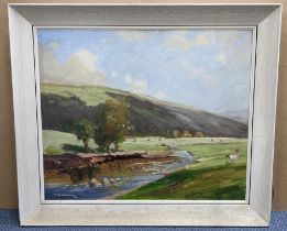 Gordon Clifford Barlow - oil on board entitled River Wharfe towards Starbotton, 59.5cm x 49.5cm,