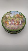 A circa 1980 Huntley and Palmers naughty biscuit tin Location: