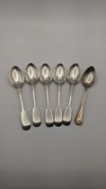 Five silver fiddle pattern teaspoons, along with sterling silver teaspoons, total weight 147.1g