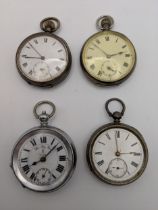 Three silver cased pocket watches with enamel dials, and another Location: