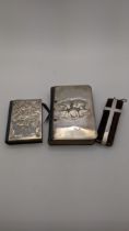Three books to include a common prayer book and hymns having a silver cover, a William Shakespeare