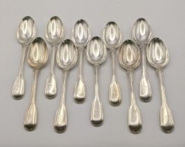 Ten silver fiddle pattern teaspoons hallmarked London 1868, total weight 308g Location: